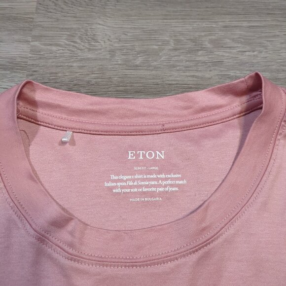 Eton Men's Large Slim Fit T Shirt Pink Filo di Scozia Cotton Solid Base Layer - Picture 2 of 7